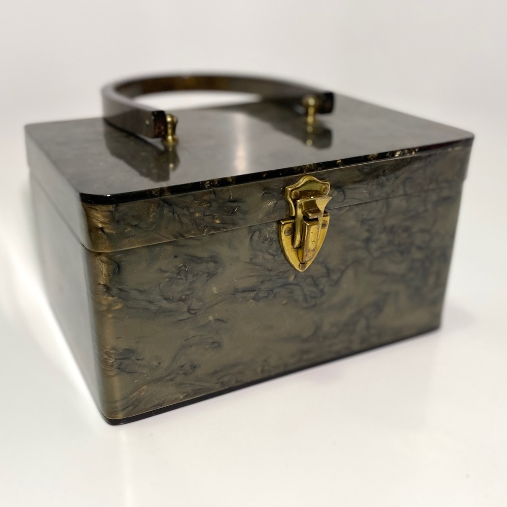 Vintage Wilardy Mid Century Lucite Brown/Bronze Hard Case Handbag Clasp 1950s